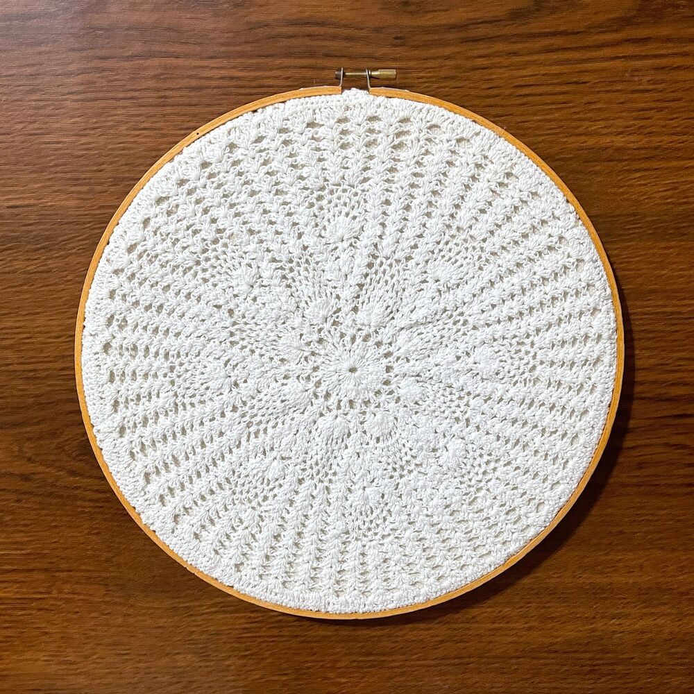 12.5 inch Repurposed Ivory Vintage Crochet Cottagecore Decor Wall Hanging